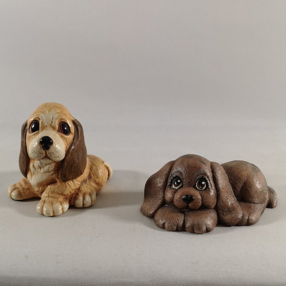 Vintage Set of Two Sad Eyes Puppy Ceramic Figurines